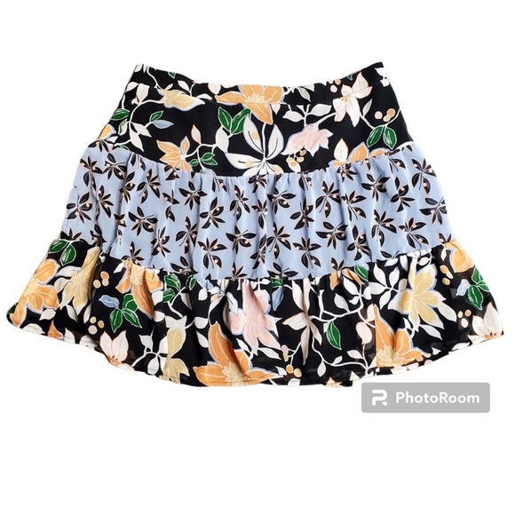 Loft Tiered Chiffon Floral Mini Skirt Peach/Blue NEW size 8 - Picture 2 of 7